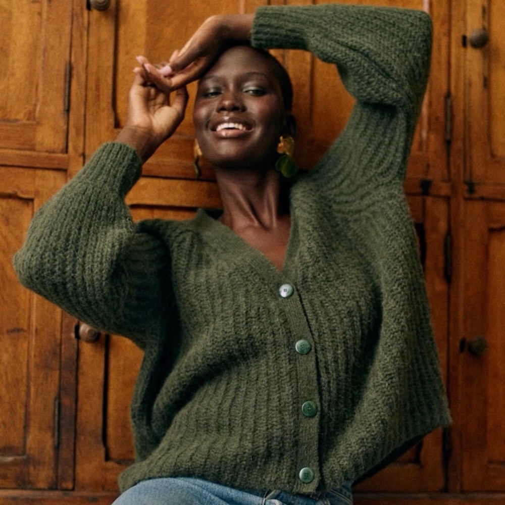 NWOT Sézane Basile Cardigan - size small - dark green